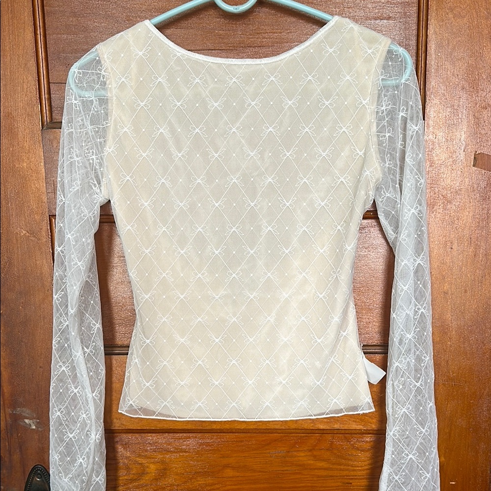 NWT Cotton Candy LA Sheer Long Sleeve with Bows  Open Back Top